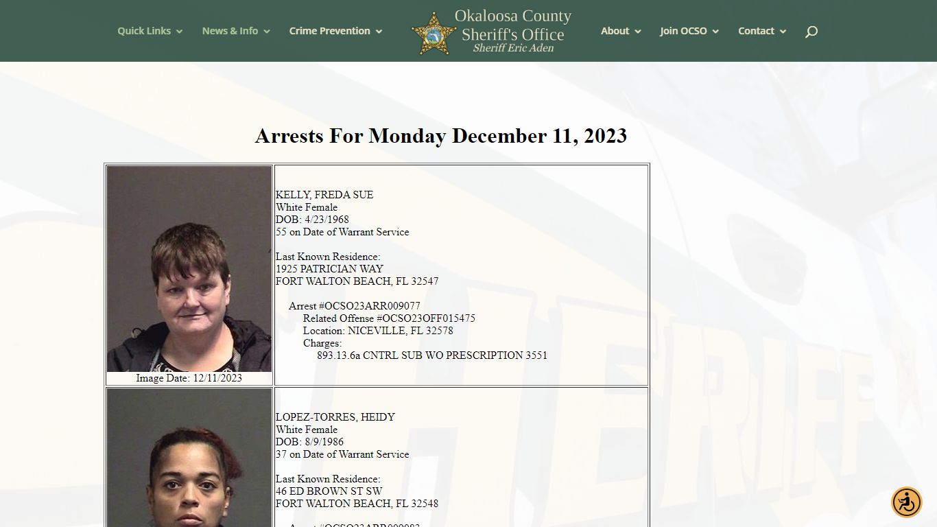 Arrest Information | Okaloosa County Sheriff's Office